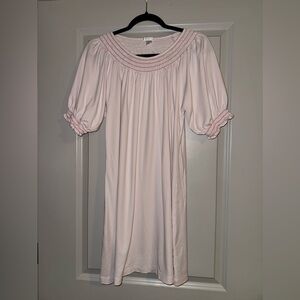 Lake Pink Smocked Neck Puff Sleeve Dress
